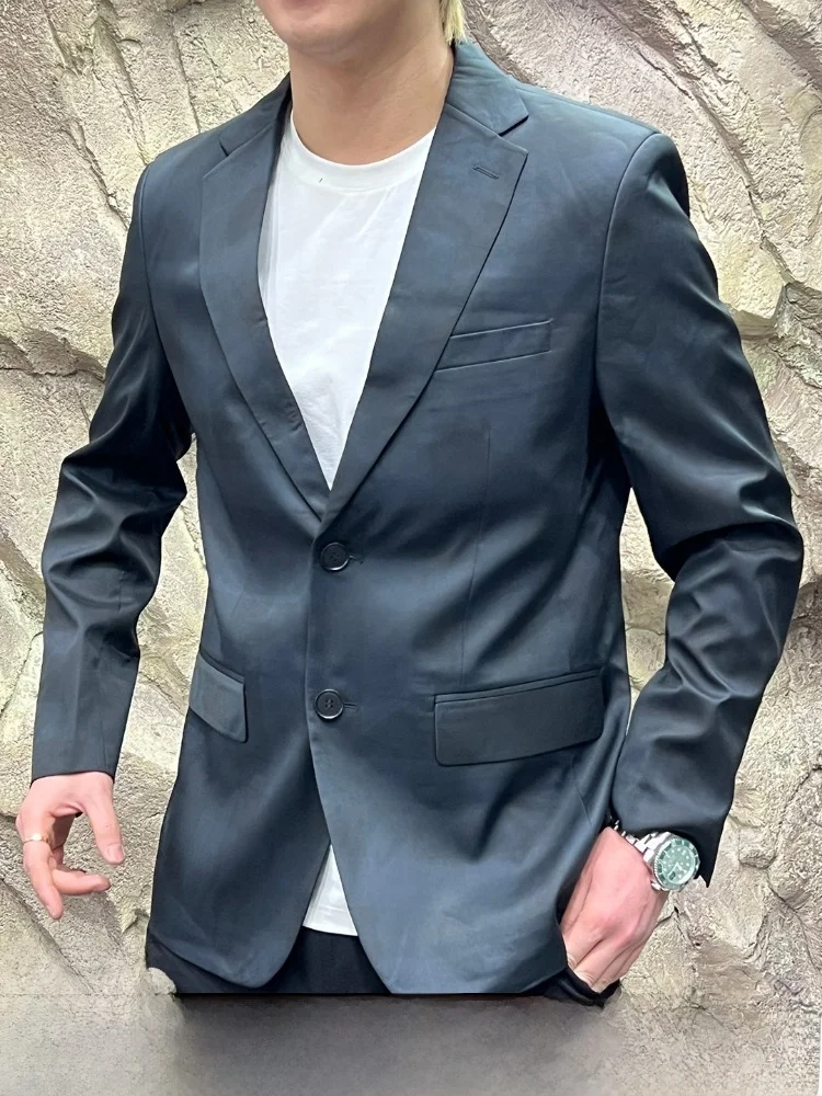 

Casual Busin Sle Men's Patchwork Color Blo Autumn Spring Jaet Coat Stand Fit Long Sve Pure Color Floral Embroi...