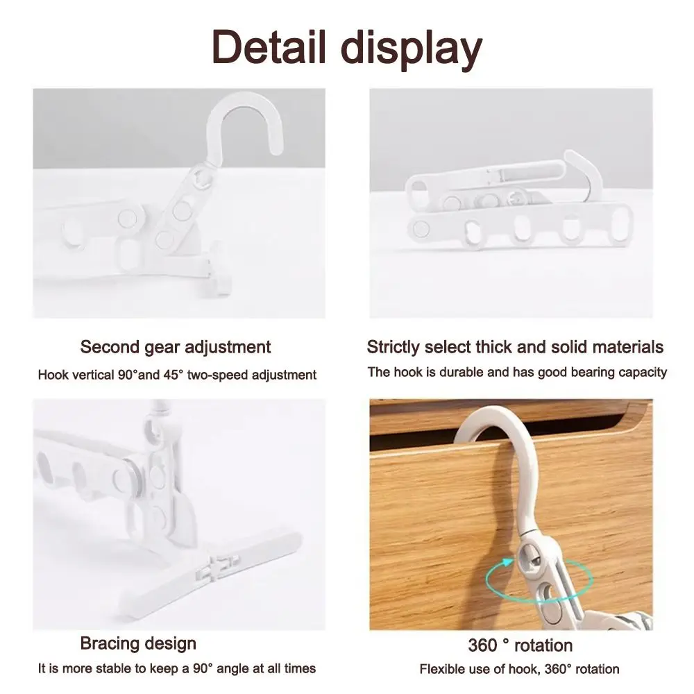 Portable Foldable Clothes Drying Rack Angle Adjustable Multi-function Clothes Hanger Five-hole Clothes Hook Hotels