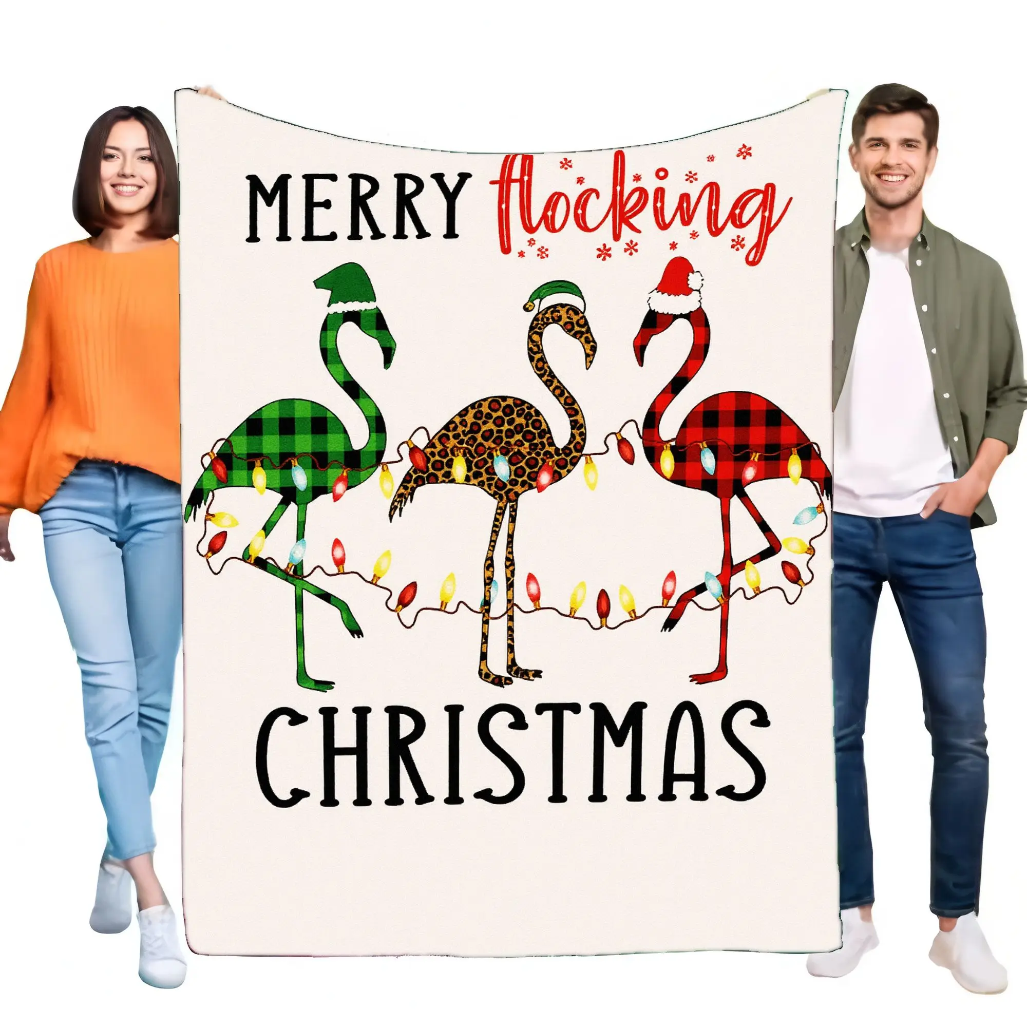 Merry Flocking Christmas Blanket Flannel Cozy Throw Soft Plush Bed Sofa Decor Perfect for Holiday Gifts and Seasonal Celebration