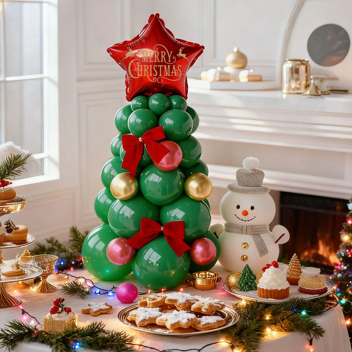 مجموعة بالونات على شكل شجرة عيد الميلاد، ملصقات عيد الميلاد، فيونكة مخملية، بالونات حمراء خضراء لتزيين عيد الميلاد ورأس السنة الجديدة #1