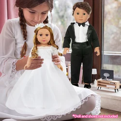18Inch/45cm Doll White Wedding Dress With Corolla And Black Suit Baby Doll Lace Dress Rebirth Doll Born Baby Clothes Girl Gift