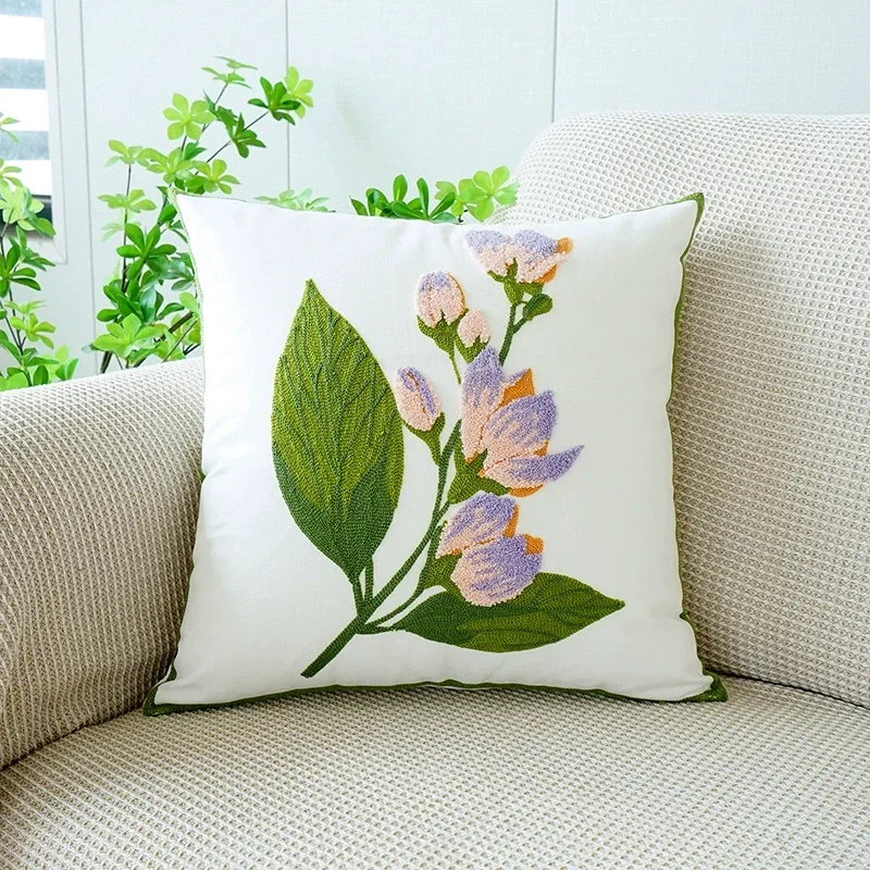 Funda de almohada bordada de 45x45, fundas de cojín de estilo nórdico Vintage con flores de lujo, decoración para el hogar, sala