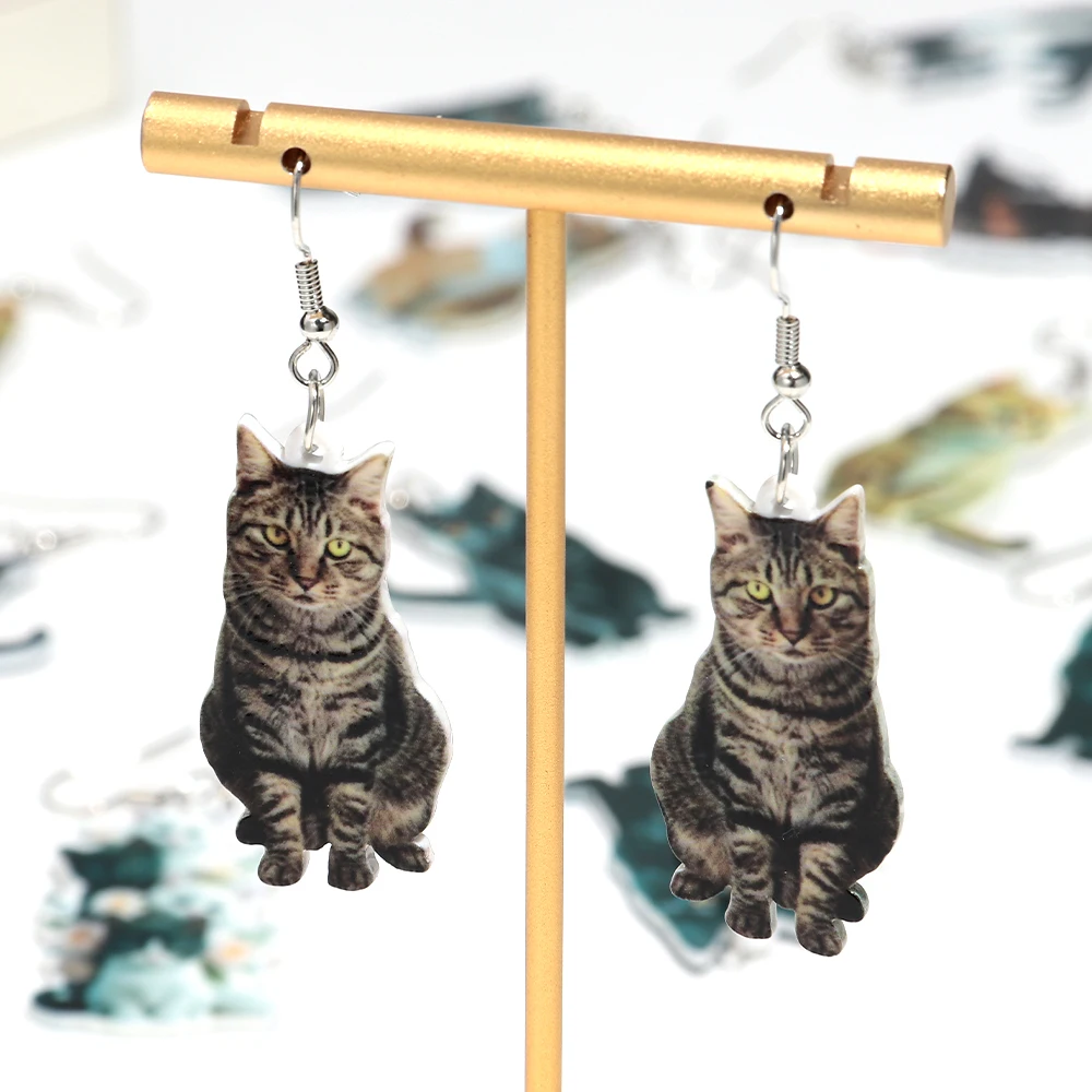 Nette 3D Acryl Cartoon Katze Druck Tropfen Ohrringe Lustige Große Tier Baumeln Ohrring frauen Mode Schmuck Geschenke