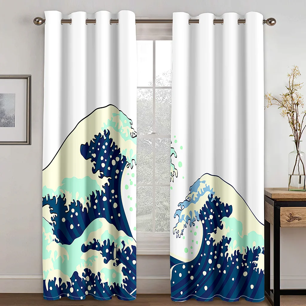 Japanese Wave Sun Samurai Style Pattern Design Free Shipping 2 Pieces Thin Shading Winodw Curtain for Living Room Bedroom Decor