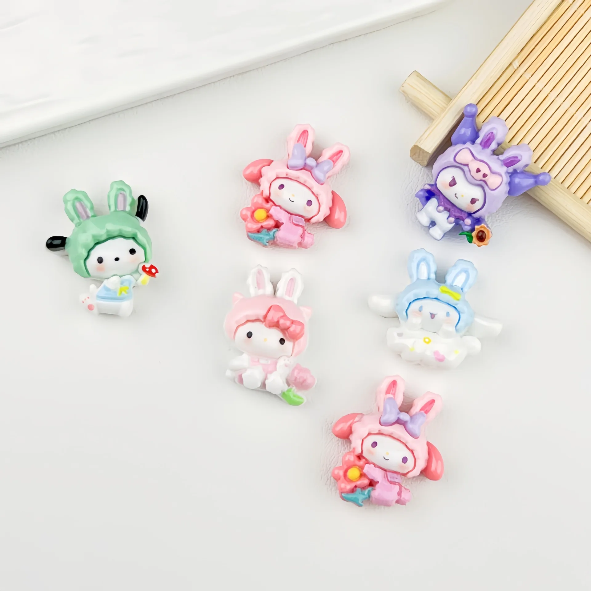 قبعة أذن أرنب كرتونية لطيفة من سانريو، إكسسوارات راتينج حيوانات أوروبية صغيرة، مشبك شعر مصنوع يدويًا، حبل للرأس، إبزيم حذاء Jewe #2