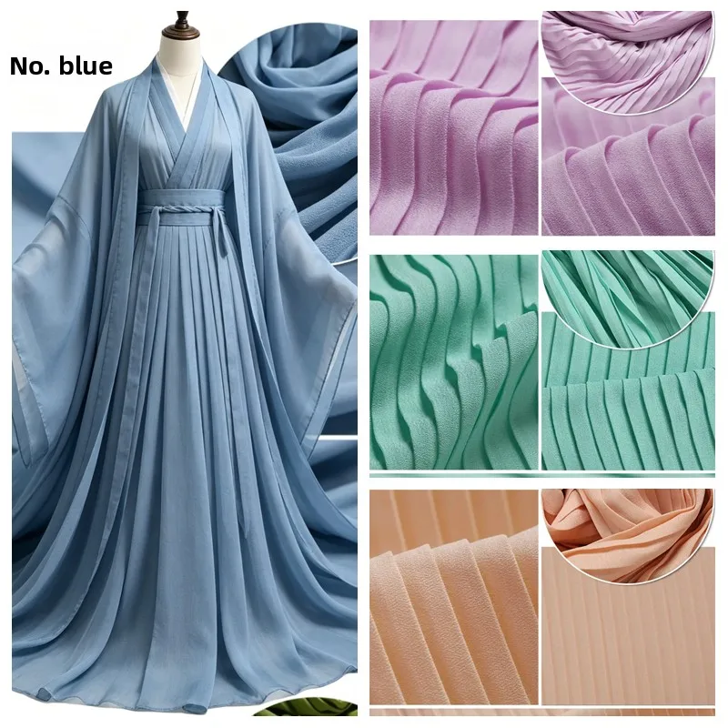Weicher, plissierter Chiffon-Stoff als Meterware für Kleidung, Hanfu-Röcke, Vorhänge, Kleider, DIY-Nähen, Dekoration, Hintergrundstoff, einfarbig.