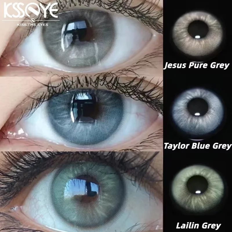 KSSEYE 2PCS Yearly Use Colored Contact Lenses for Eye Natural Pupils Grey Blue Contact Lenses Beauty Cosmetics High Quality Lens