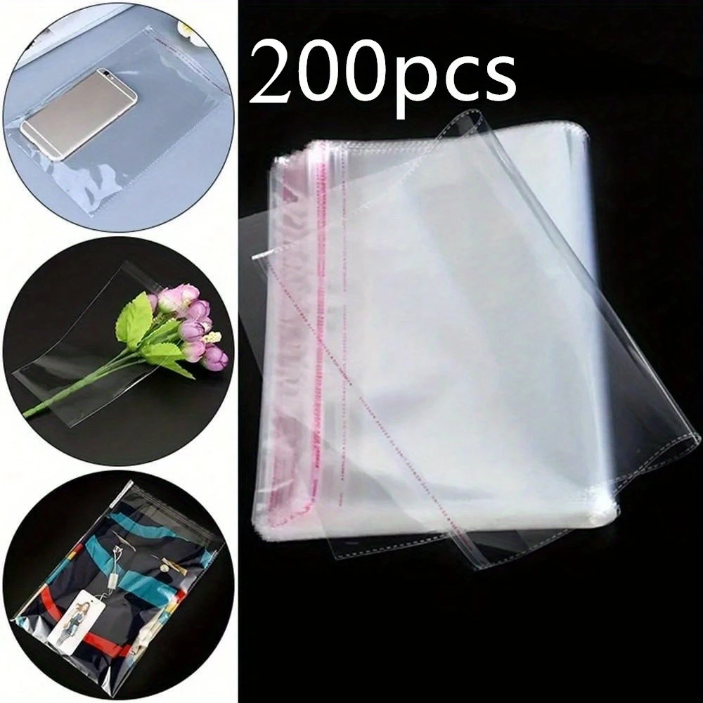 200 Stück selbstklebende OPP-Beutel, transparente Beutel, wiederverwendbare, verschließbare Beutel, Verpackung, Geschenke, Dokumente, Schreibwaren, Schmuck.