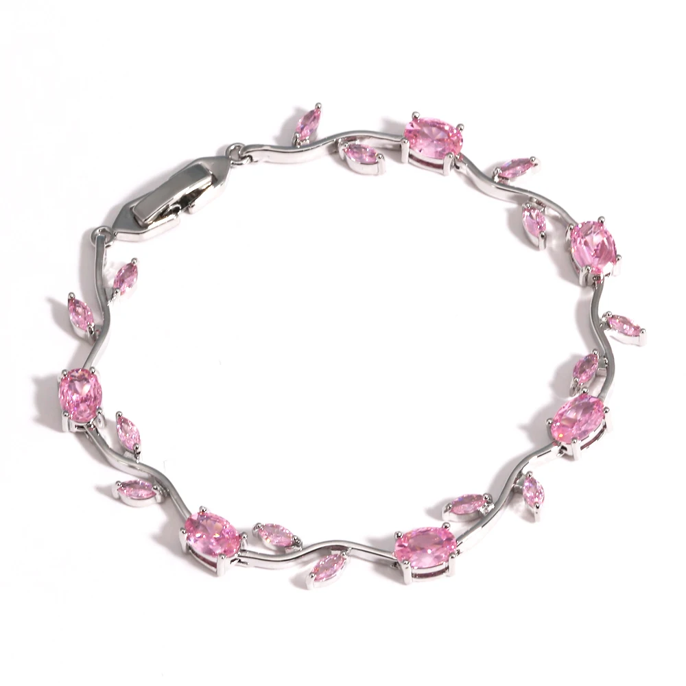 Tulpenrosa Zirkonia-Handgelenkskette mit Rankenblumen, süßes und romantisches Metallarmband für Damen, Schmuck, Hochzeitsgeschenk