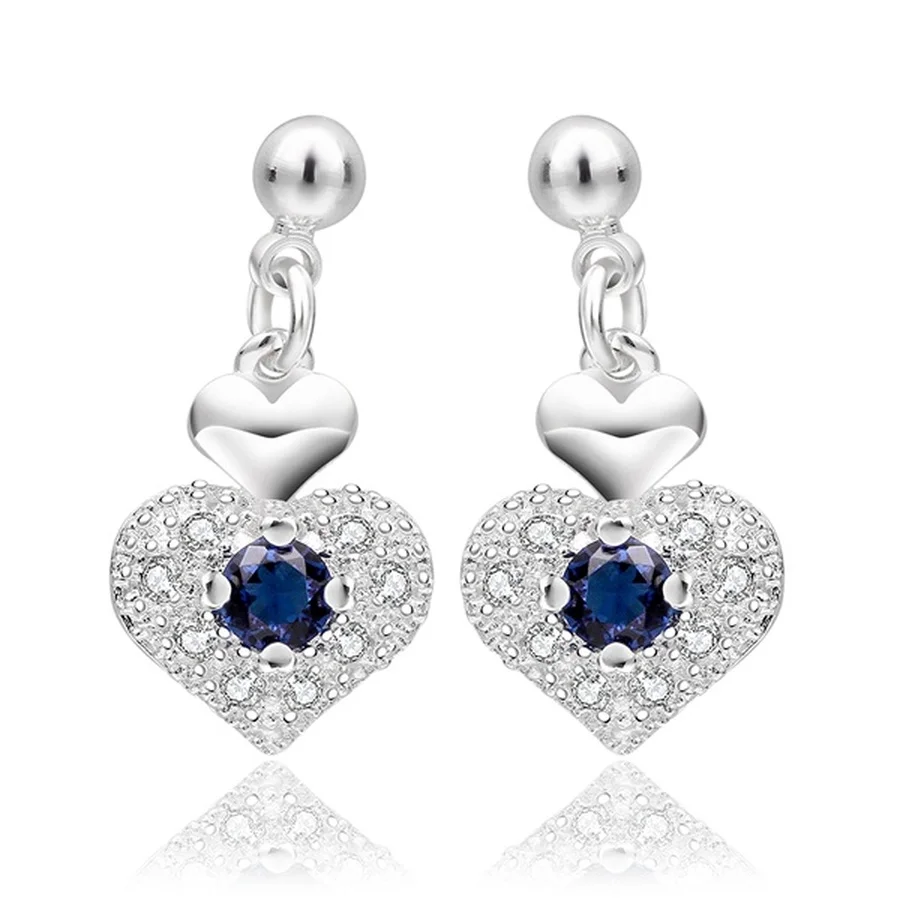 

925 Sterling Silver Earring women lady wedding party Romantic heart zircon crystal design lovely nice valentine gift Jewelry