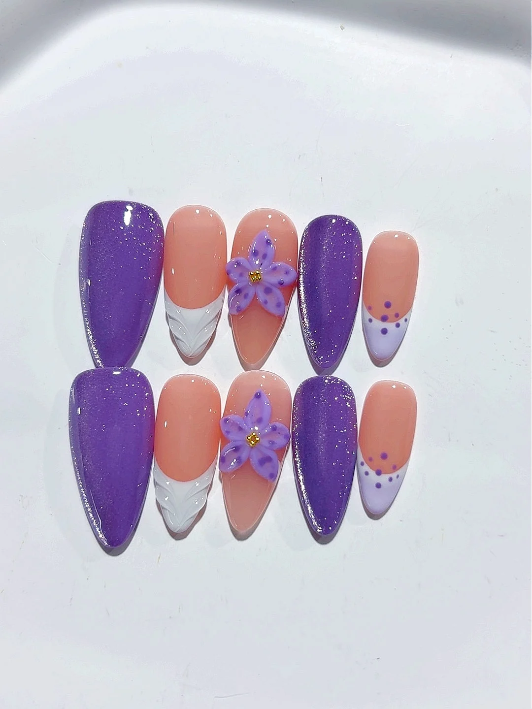 

French Cat-Eye Stereo Flower Style Fashionable Wearable Manicure (D426)