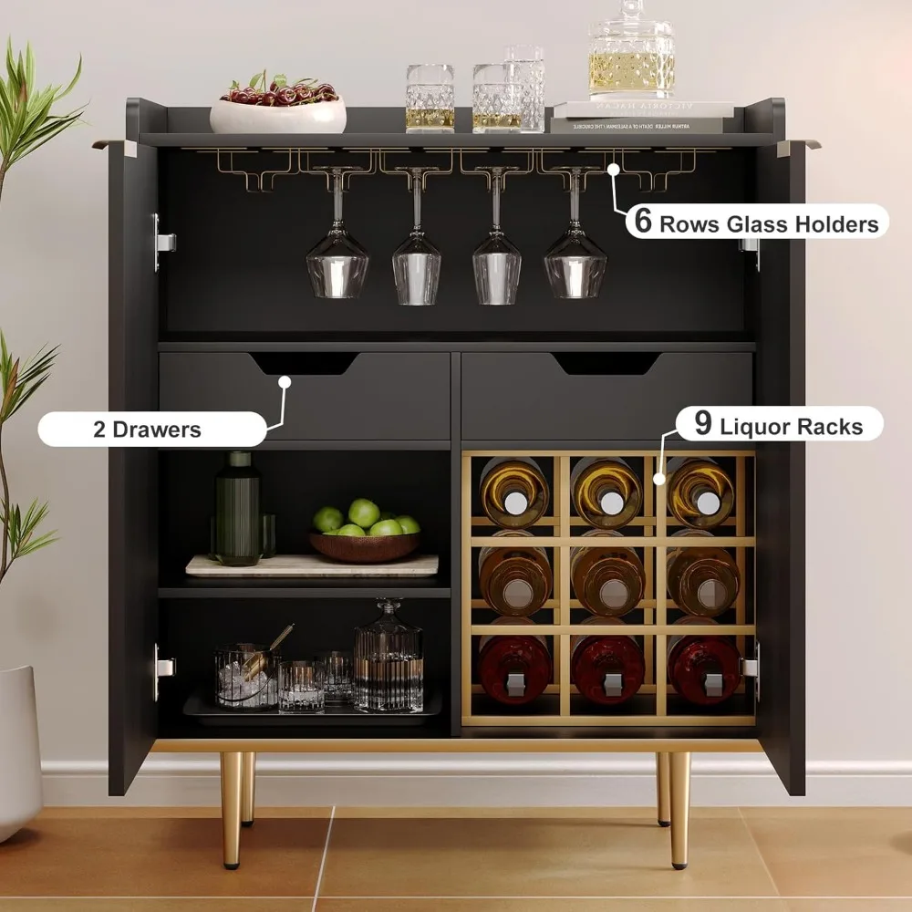 Fluted 2 Door Bar Cabinet with Drawers & Shelf – Stylish Coffee Bar Buffet Cabinet for Your Home