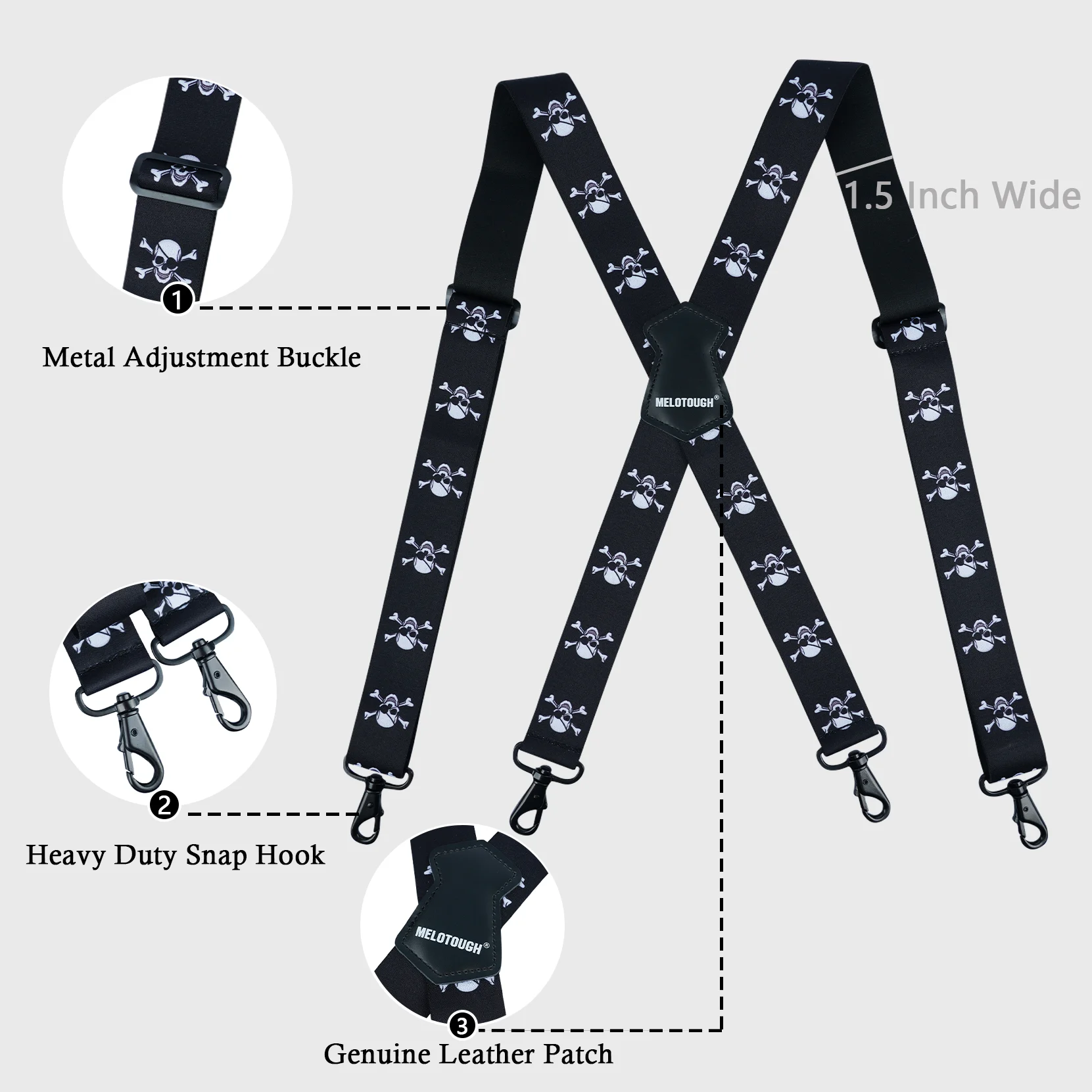 MELOTOUGH Men's Braces with 4 Hook-Clips for Trousers Vintage Suspenders Braces for Men Heavy Duty Adjustable Elastic X Shape