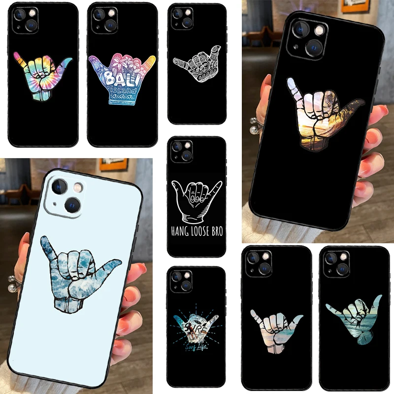 Surfer Surf Hang Loose Shaka Case For iPhone 16 11 12 13 14 15 Pro Max Plus 13 Mini X XS Max XR Plus Cover Coque