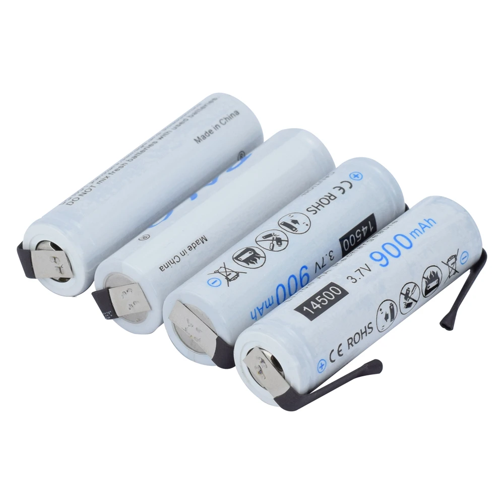 PALO 14500 900mAh 3.7V Li-ion Rechargeable Batteries With Welding Taps AA Battery Lithium Cell for Led Flashlight Headlamps