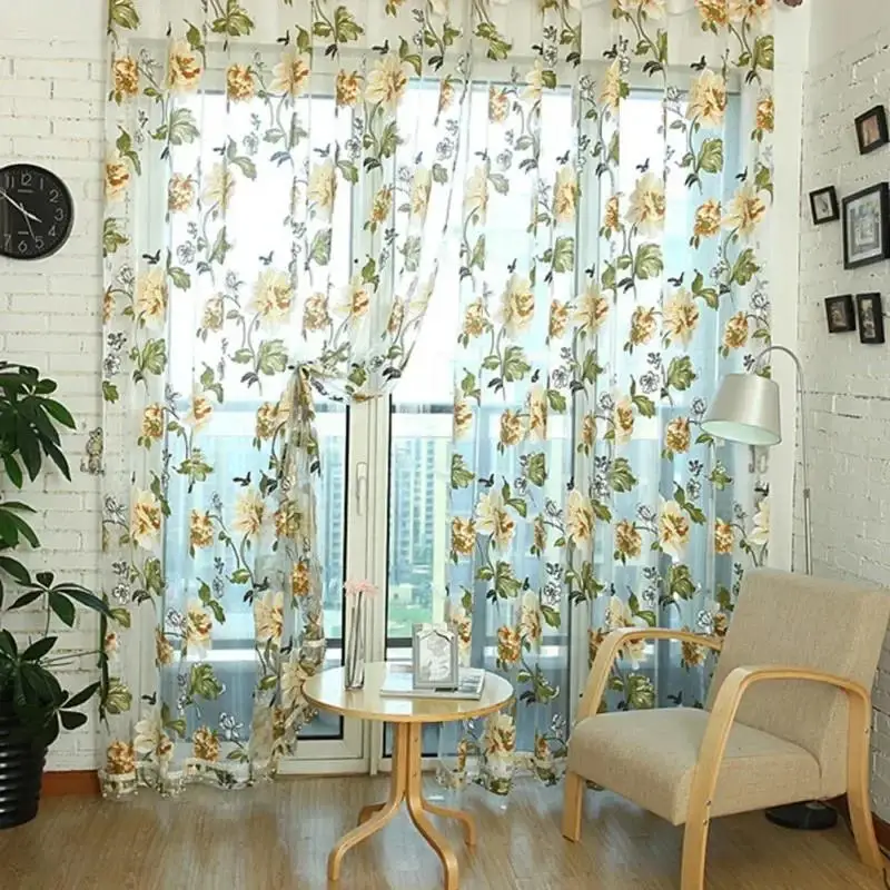 New Floral Tulle Curtians for Living Room Kitchen Embroidered Sheer Curtains rapes Bedroom Luxury