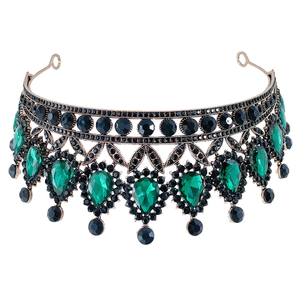 Dark Bridal Crown Rhinestone Tiara Wedding Bride Headdress Sparkling Rhinestone Hair Accessory Crowns for Women