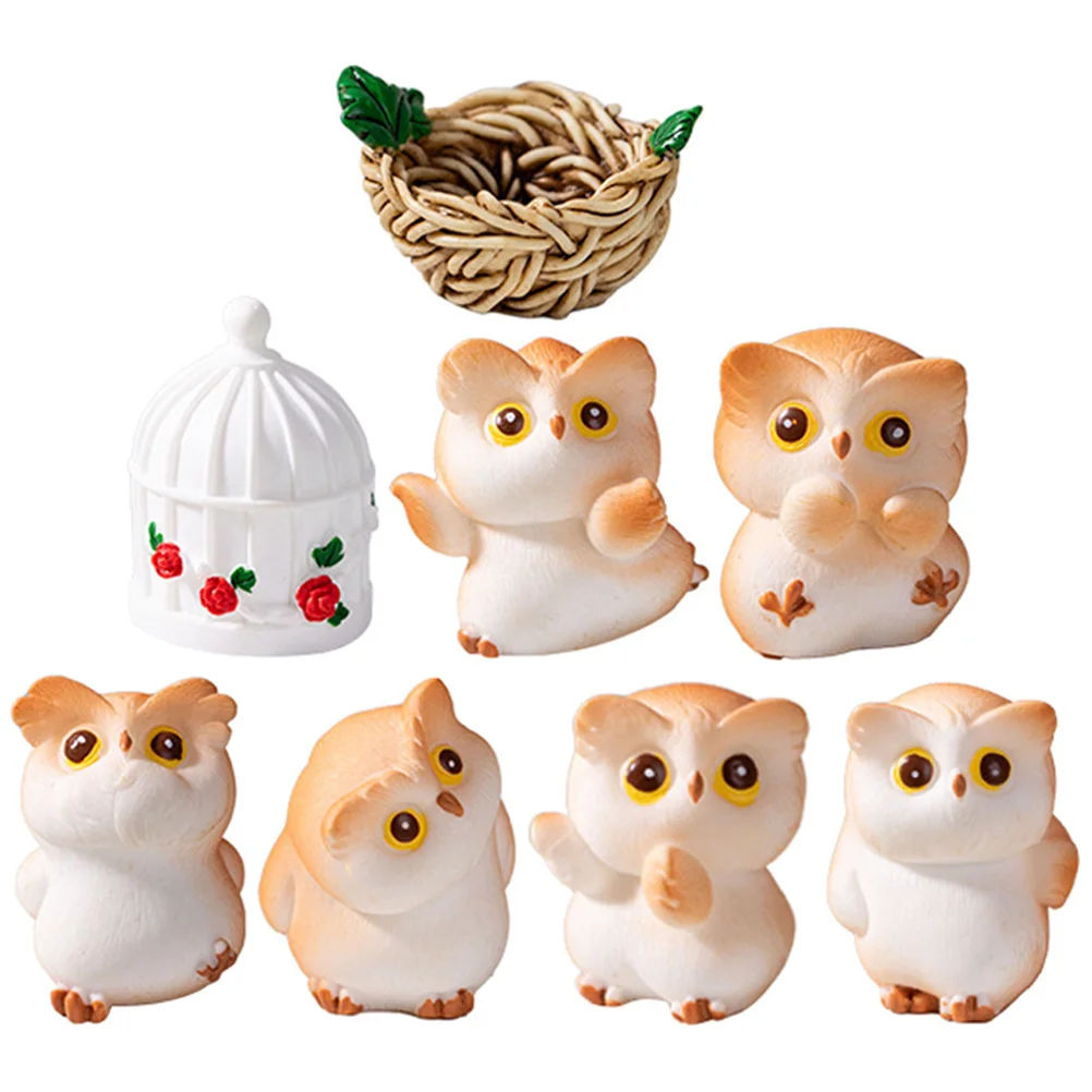 1 مجموعة البسيطة البومة ديكور الراتنج الحرفية لحديقة المشهد الصغير سطح المكتب لوحة سيارة الحيوان زخرفة صغيرة رائعتين تمثال الطيور #4