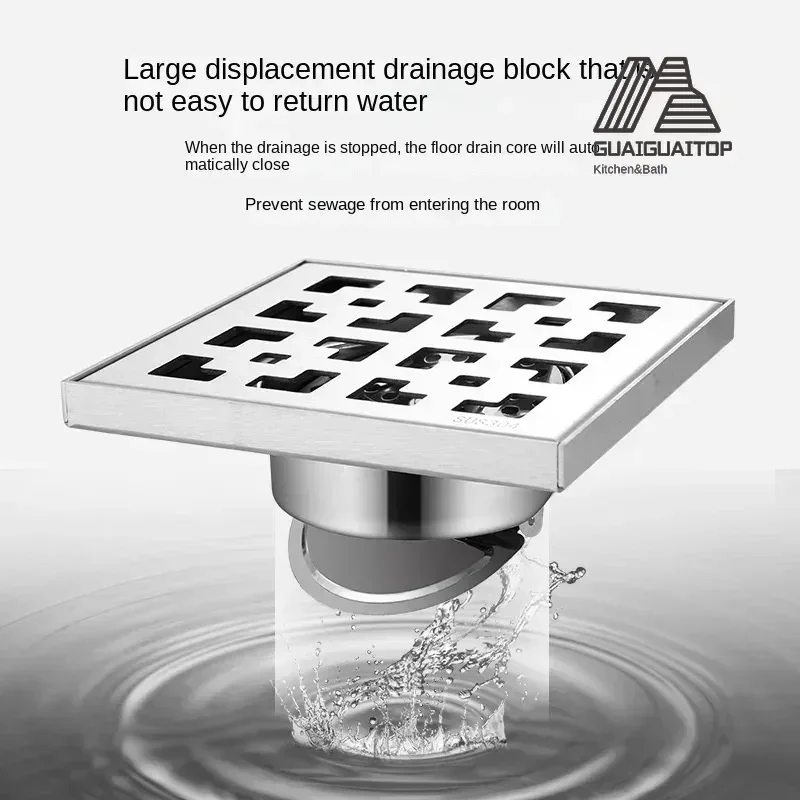 Revivalism Shower Floor Drain Stainless Steel Square Floor Drain Strainer Dectable Anti-odor Drainer Shower  Bathtub Accessories