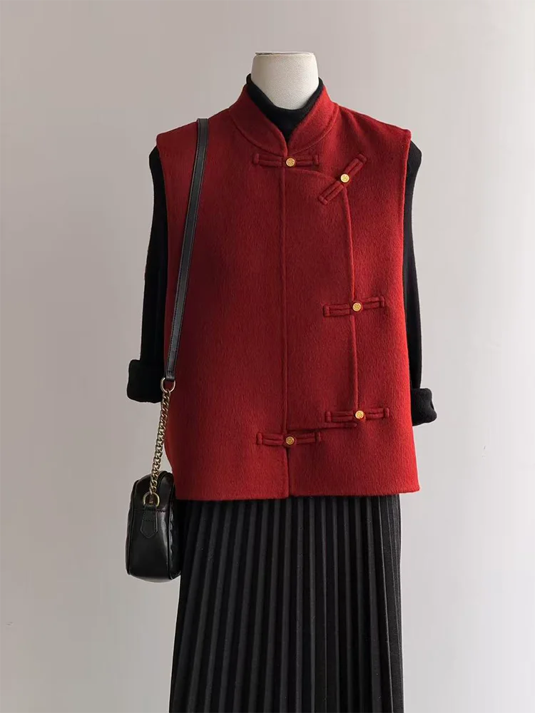 

Новый двусторонний шерстяной жилет в китайском стиле, женский новогодний наряд Luy Red Visit Outfit Jaet, прямая трубка pe, эксклюзивная онлайн-магазин