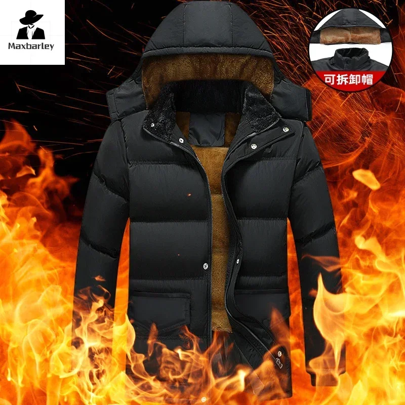 2024 New Arrival Warm Padded Jacket Men's Winter Luxury Detachable Hooded Windproof Down Cotton Coat Men's Wool Cold-proof Parka