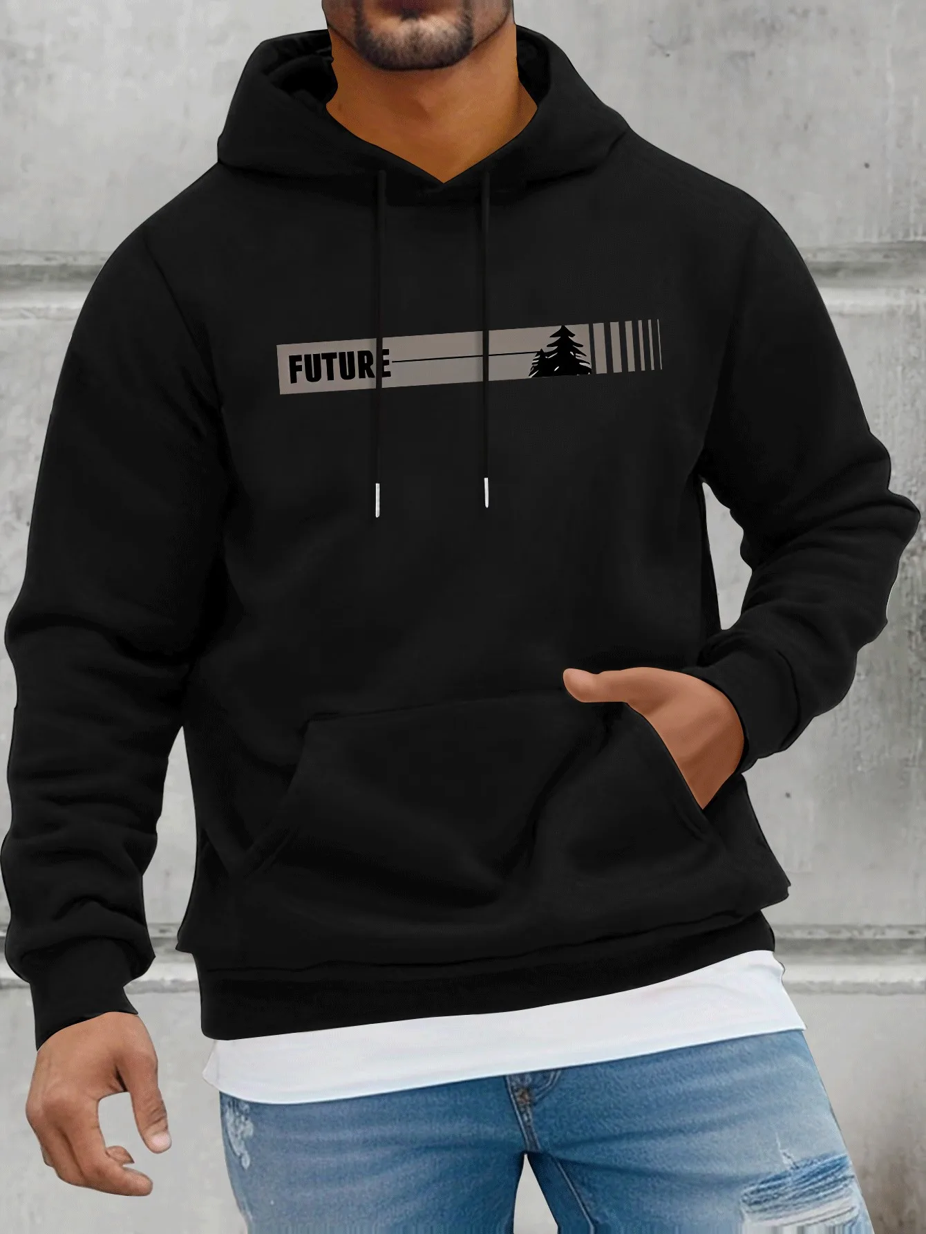 Nouvelle veste à capuche à manches longues pour homme, motif "FUTURE" imprimé, noire, collection automne/hiver 2026, pour le style urbain - Vêtement à coupe ample