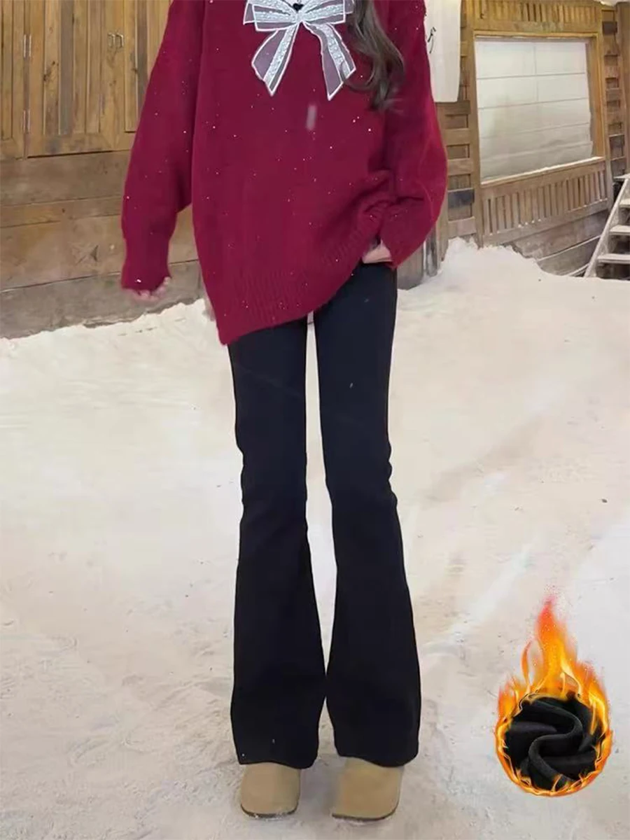 

Джинсы прямого кроя с подкладкой для полных женщин, осенне-зимние, с высокой талией, утягивающие, эластичные, слегка расклешенные, повседневные...