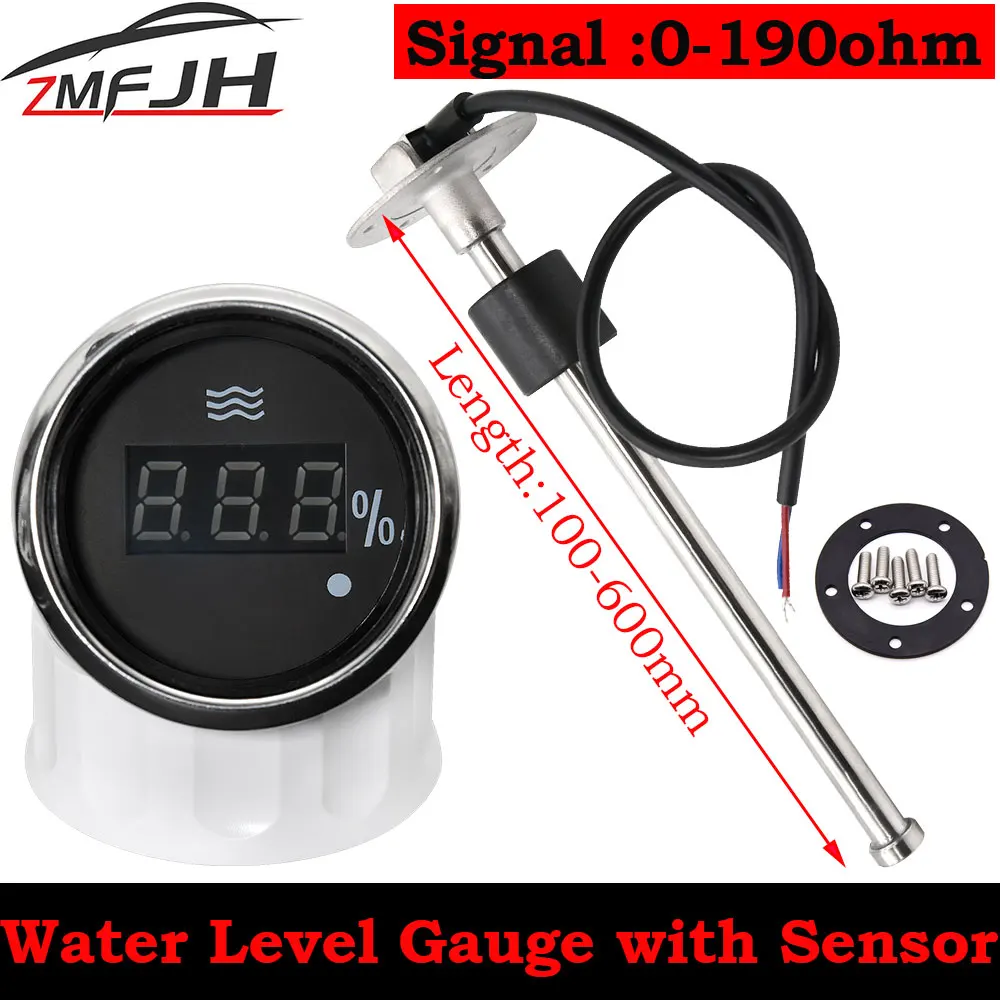 

AD Waterproof IP67 52MM Car Boat Water Level Gauge + 0-190 Ohm Sensor For Marine Boat Car Truck Water Tank Indicator with Alarm