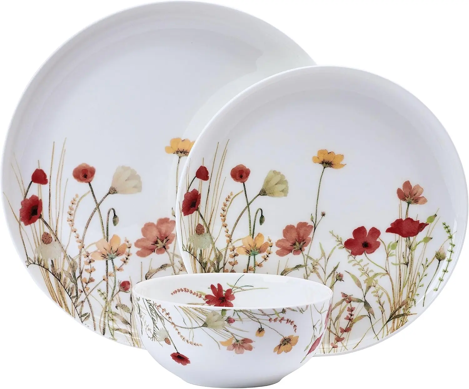 12-Piece Floral Bone China Dinnerware Set, Lightweight Chip-Resistant Durable Service for 4