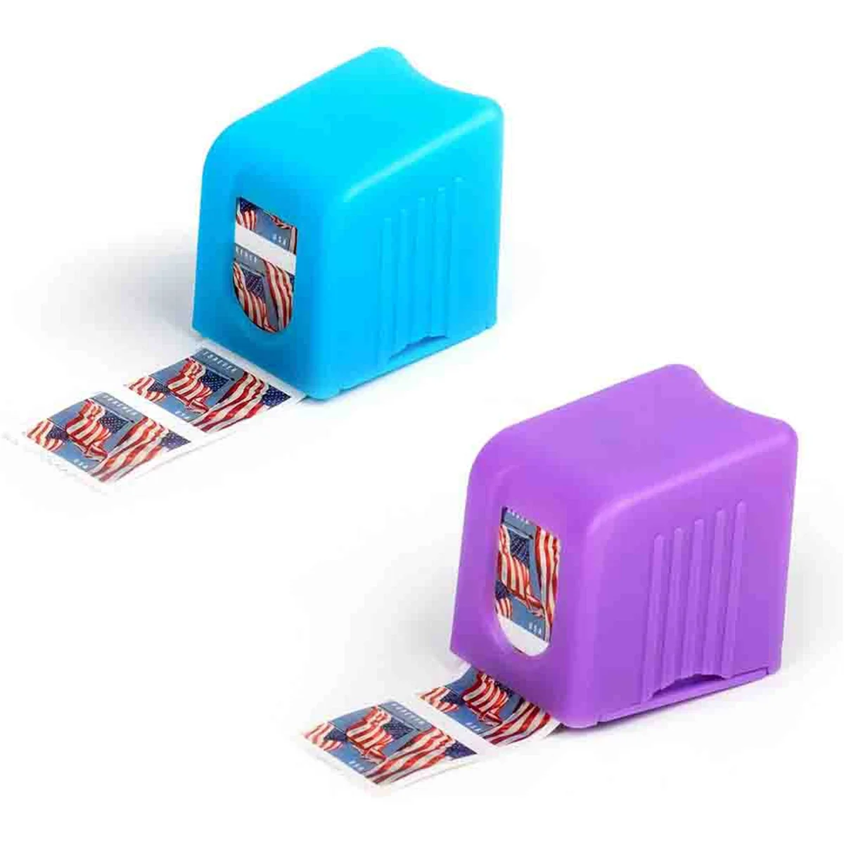 2 Pack Postage-Stamp Dispenser for A Roll of 100 Stamps Postage Forever Stamp Holder Organizer Blue & Purple