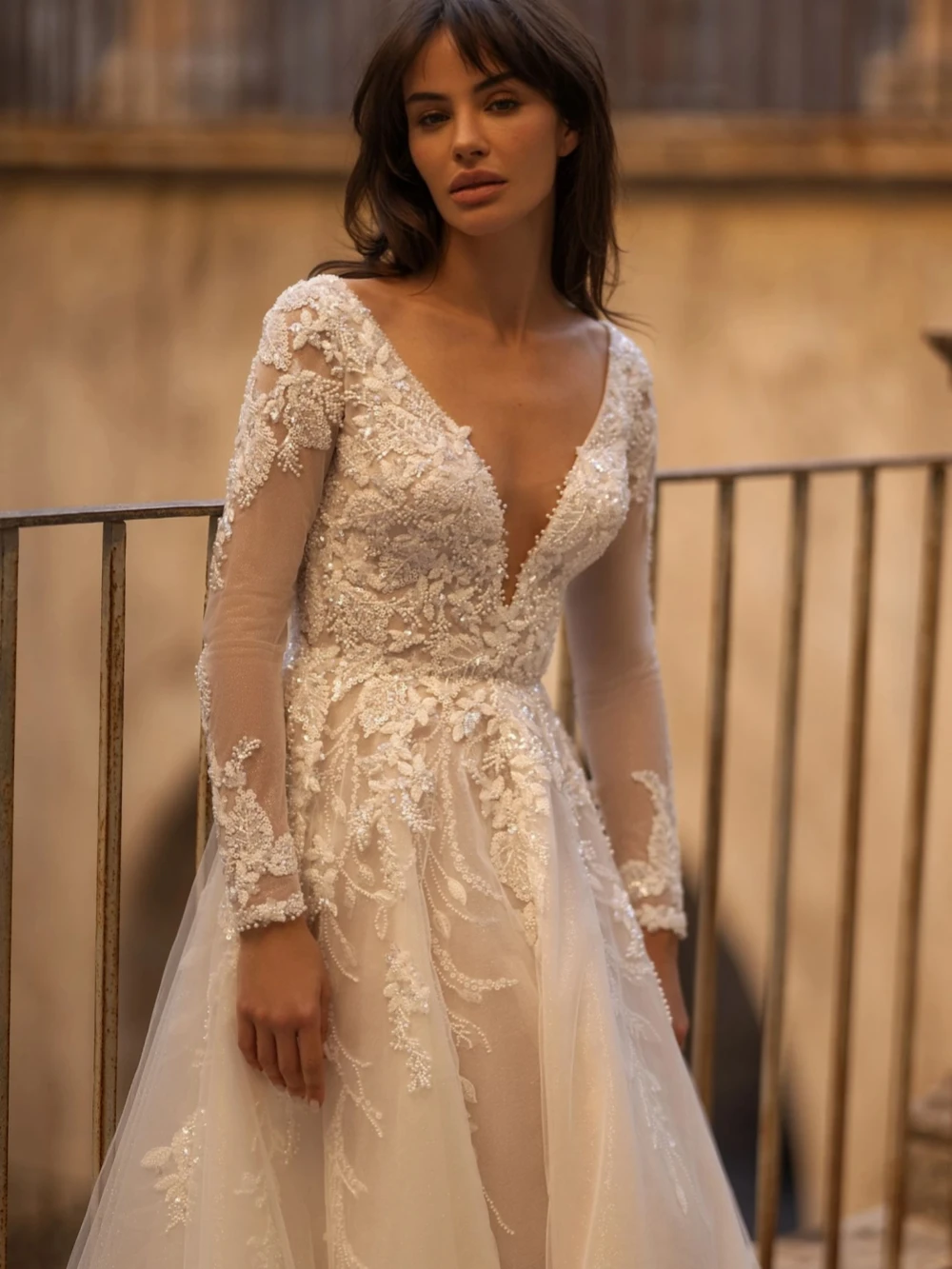 Vestido De novia con perlas y lentejuelas brillantes, vestido De novia Sexy con escote en V profundo, vestido De novia elegante Vintage De corte en A, bata personalizada De boda