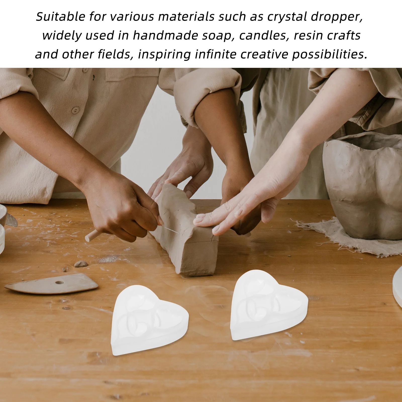 2Pcs Heart Silicone Molds Love Shape Epoxy Resin Craft DIY Valentine Soap Making Reusable High Temp Tolerance