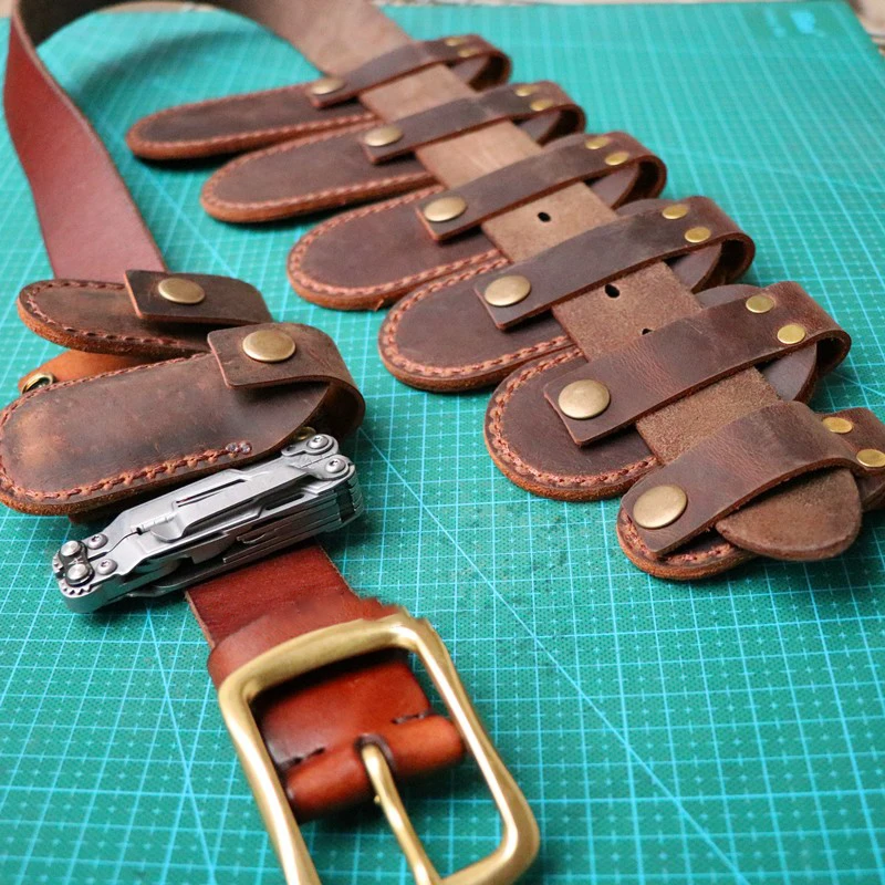 Imagem -04 - Couro Bainha Scabbard para Facas do Exército Suíço Alicate Ferramentas Quick Buckle Camada Superior Crazy Horse Cowhide Leatherman 10 Tamanhos