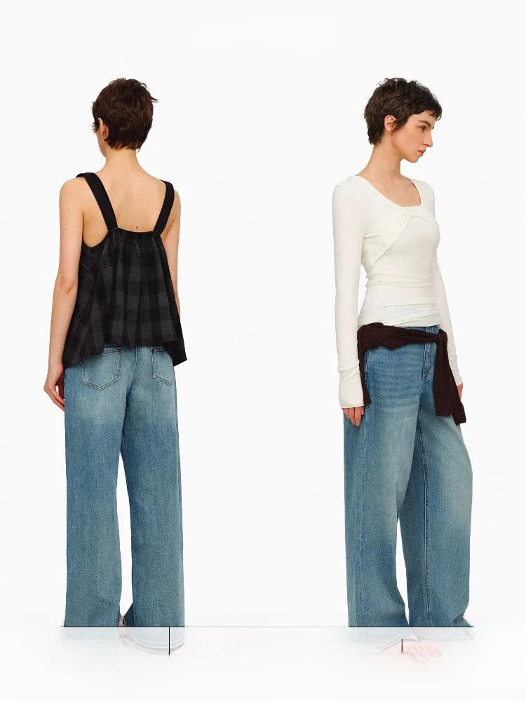 

Age of Ascent Classic Reissue High Waist Straight Leg Jeans Women's Summer Floor-Length Patchwork Pocket Denim Pants