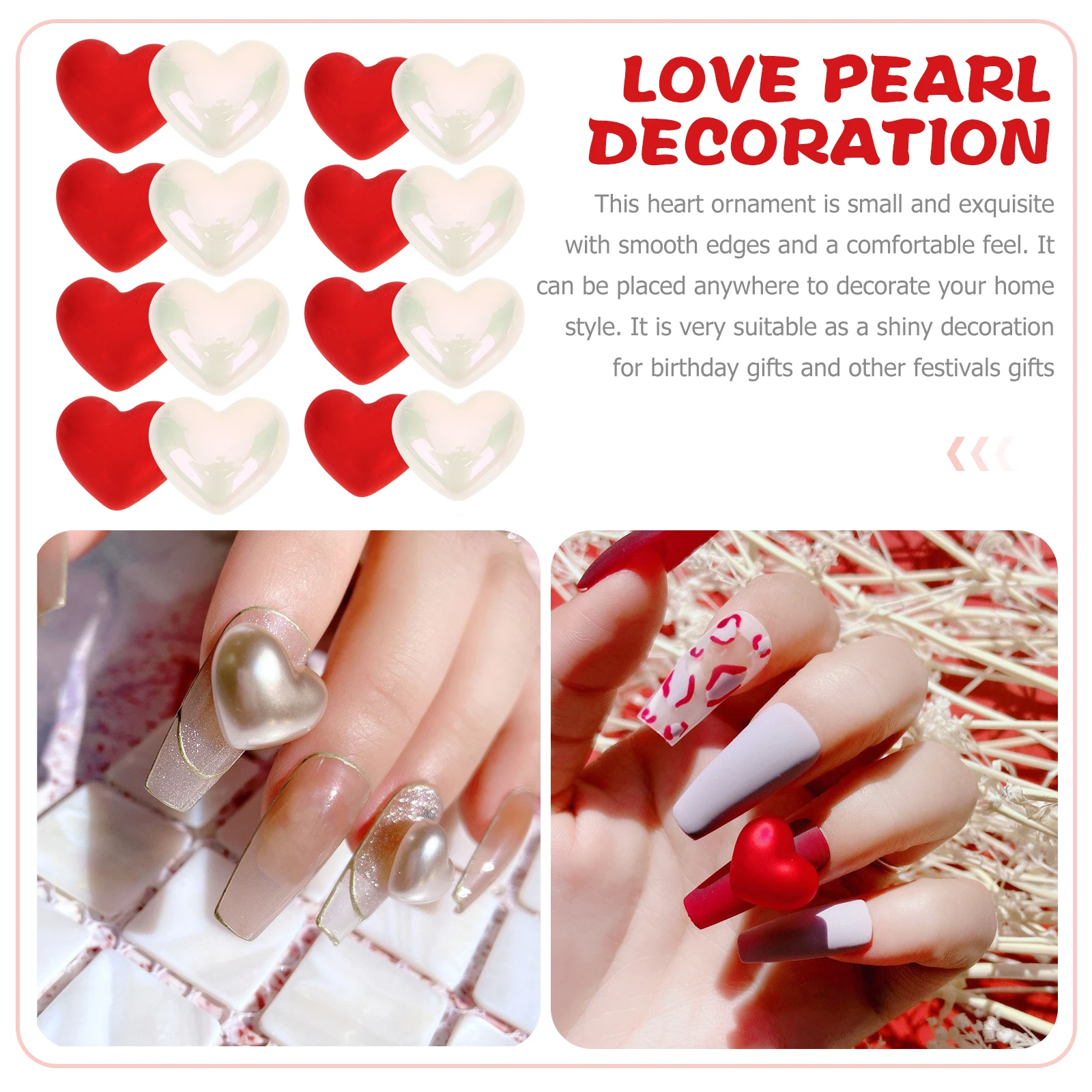 

20Pcs Fake Pearl Heart Shape Vase Filler Decorative Accessories for Engagement Wedding Party Home Decor Valentine Christmas