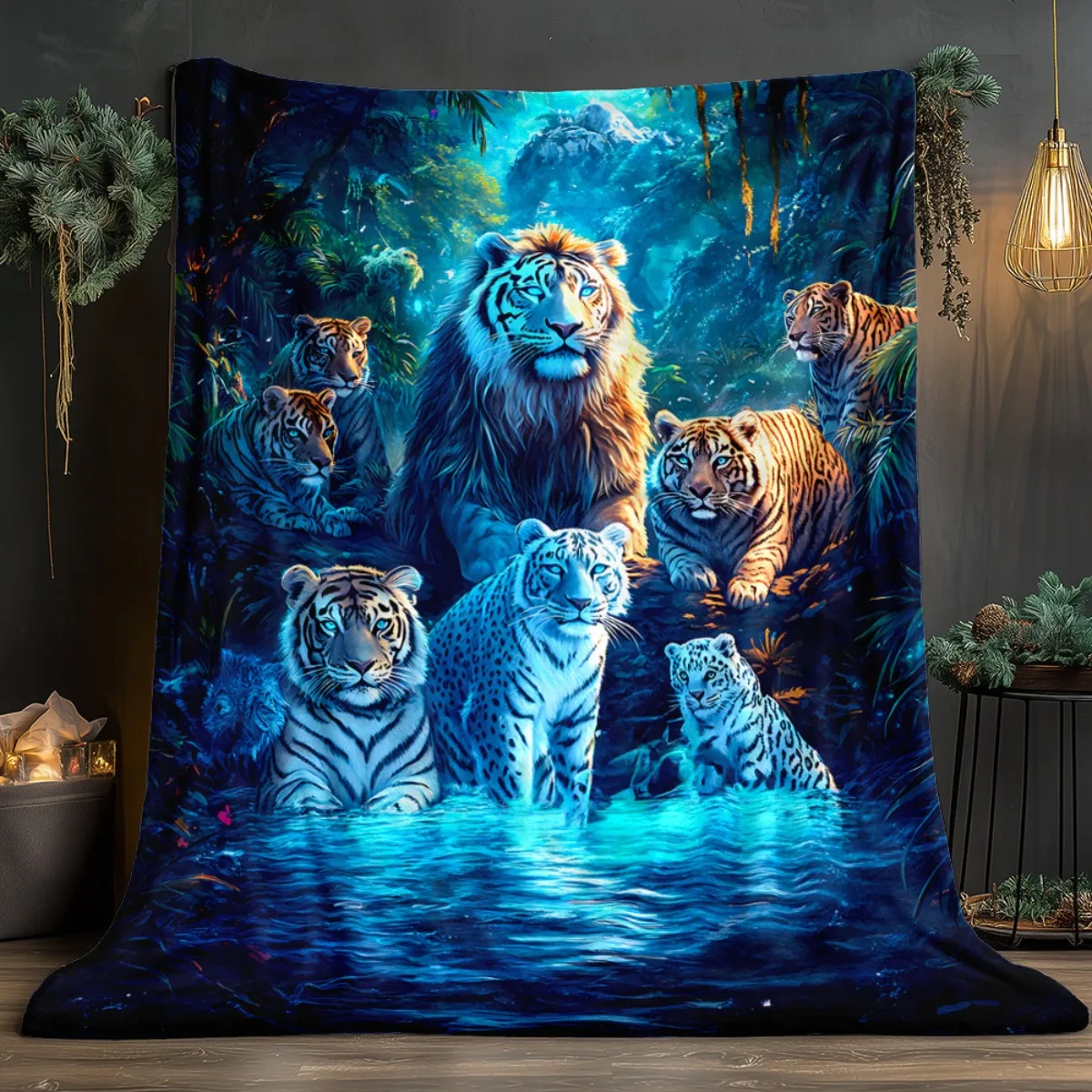 1pc Tigers in a Forest Scene Blanket-Lightweight Flannel Home Furnishings Bedding Blanket Suitable for Sofas Beds Travel Camping