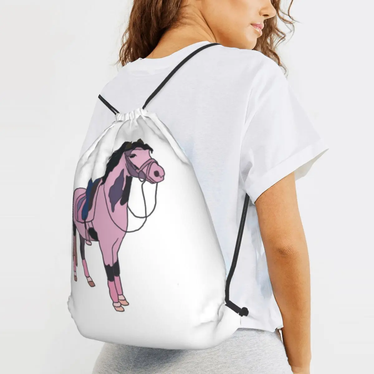 Pink Pony Backpacks Multi-function Drawstring Bundle Pocket Shoes Bag Book Bags for Travel School