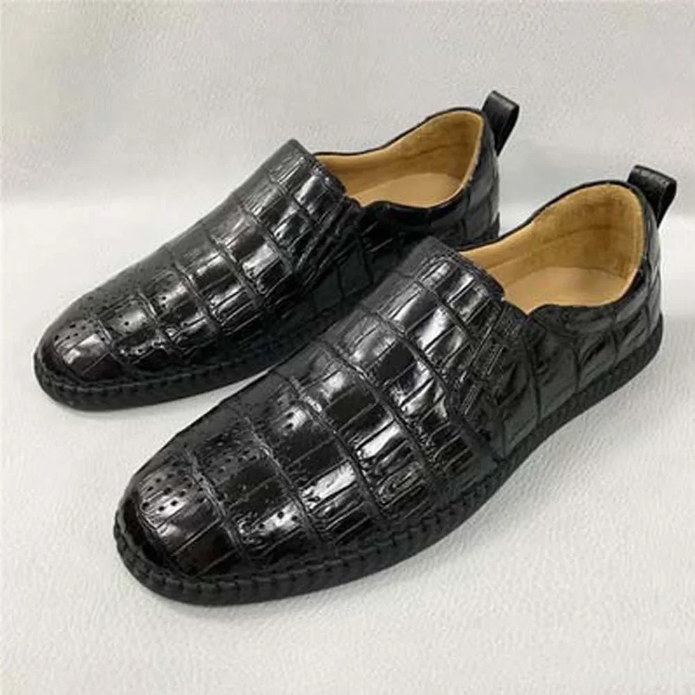 hongsen new arrival Rubber soles  true  crocodile  Casual shoes  male  Soft bottom black non-slip Men's shoes