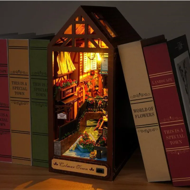 DIY Book Nook Kit Shelf Miniature Bosque House Wooden Diagonal Alley Bookshelf Booknook Puzzle Bookend Decorations Adults Gifts