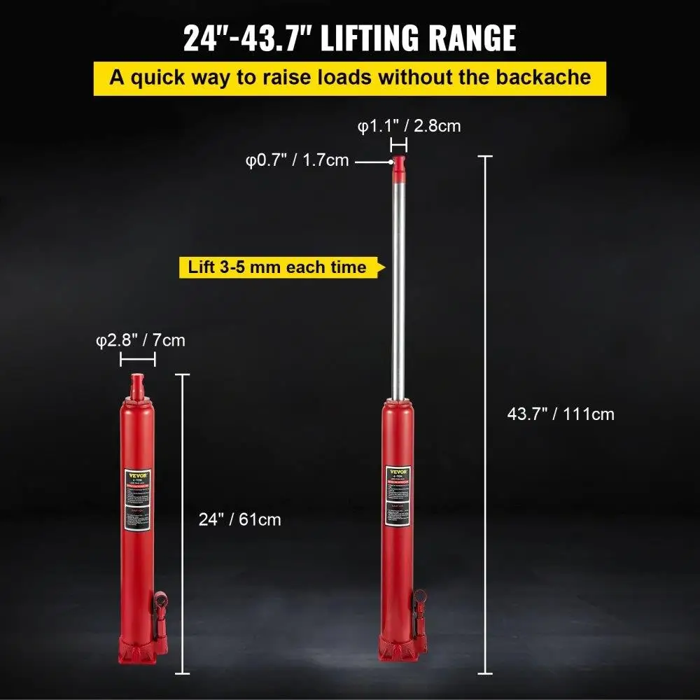 4T 8818LBS แจ็คไฮดรอลิกยาว Ram ลูกสูบเดี่ยวคู่มือฐานแบนสําหรับโรงรถ Shop เครื่องยนต์ยกเครนรอกสีแดง