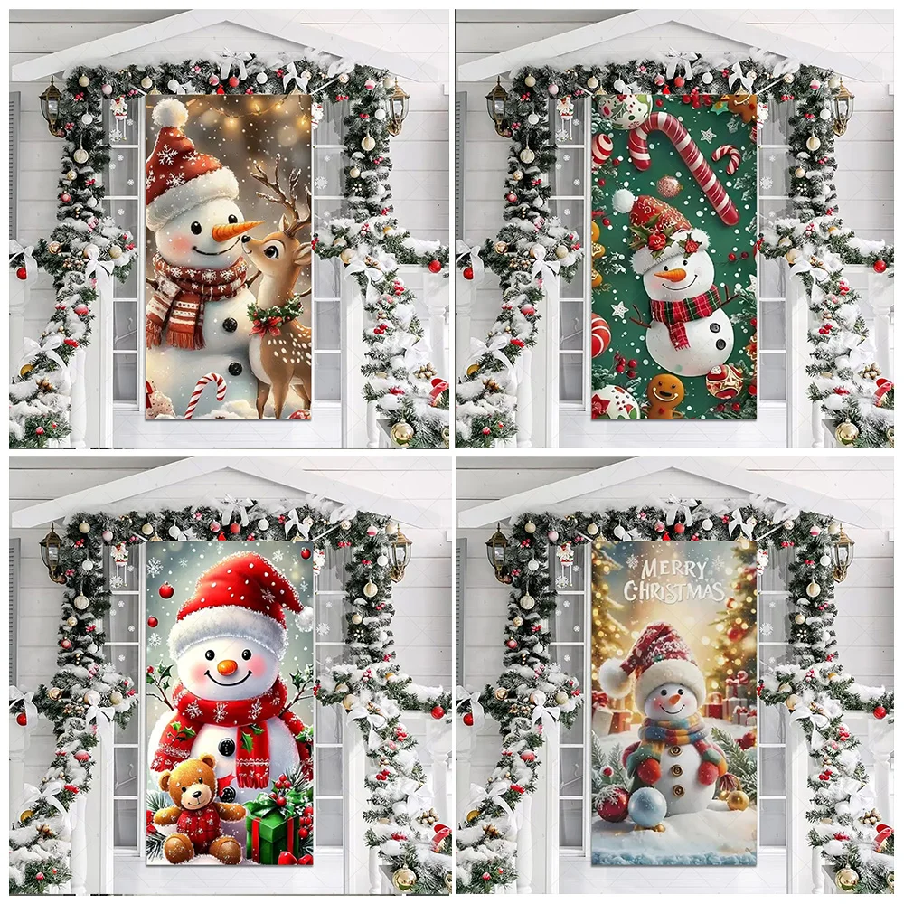 Winter Schneemann Tür Abdeckung Hintergrund Weihnachten Party Dekorationen Weihnachten Baum Indoor Outdoor Veranda Fotografie Hintergrund Liefert