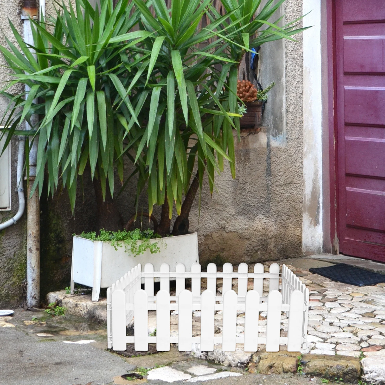 8pcs White Plastic Decorative Fence For Garden Yard Villa Courtyard Outdoor Diy Decoration Fence Landscaping Edging