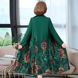 New Spring Middle-aged Women Trench Coat Korean Casual Print Long Windbreaker Large Size Loose Ethnic Style Outwear Mother Dress