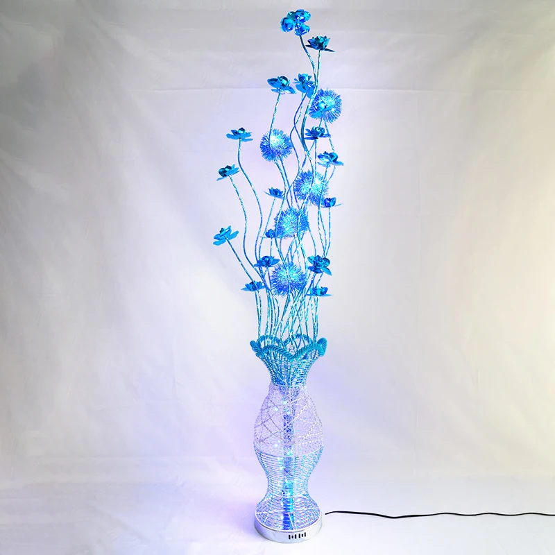 Temou Noordse Blauwe Vloerlamp Moderne Kunst Woonkamer Slaapkamer Aluminium Draad Led Romantische Landelijke Bloem Decoratief Licht