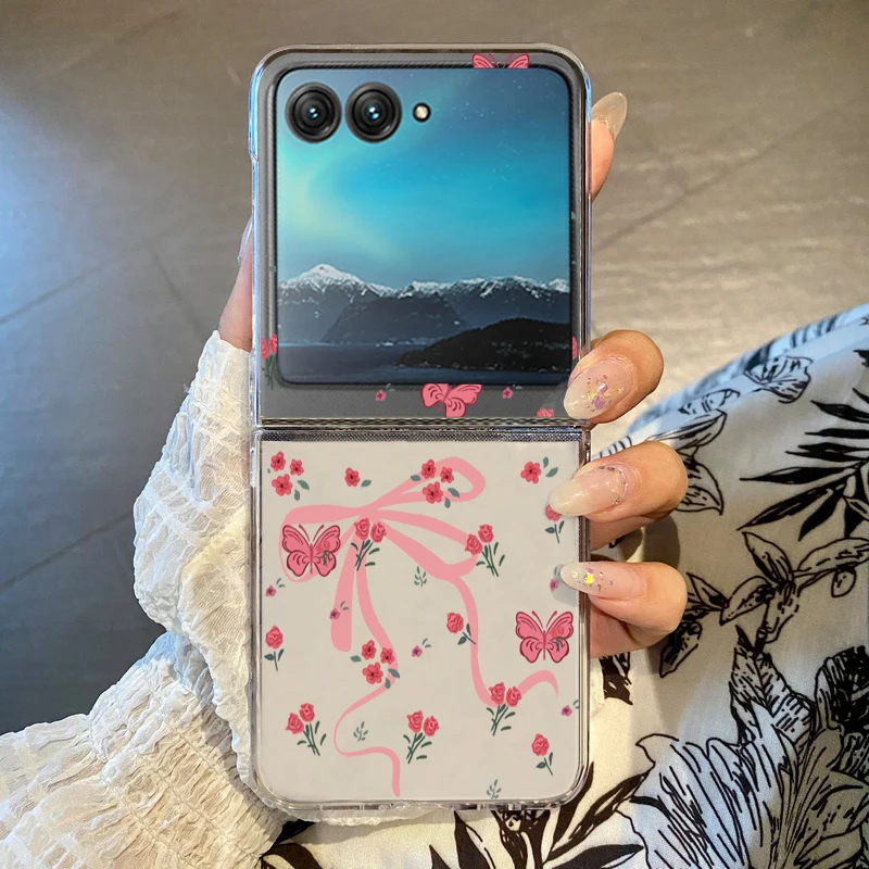Fliege Rosen Blumen Klapphülle für Motorola Razr 50 40 Ultra Razr 40 Ultra 50 40 Transparente harte PC-stoßfeste Handyhülle