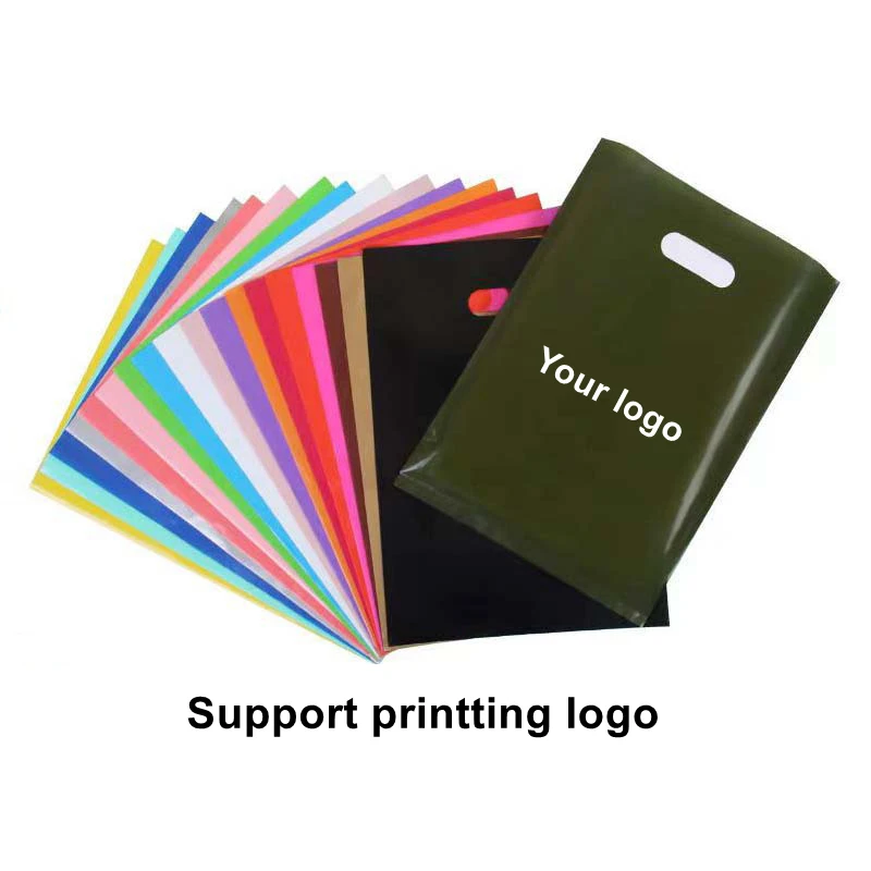 50/100PCS Shopping Bag logo Colorful Poly Tote Bags Plastic Gift Bag Businesses Customer Plastic Bag(Print Fee isn\'t Included