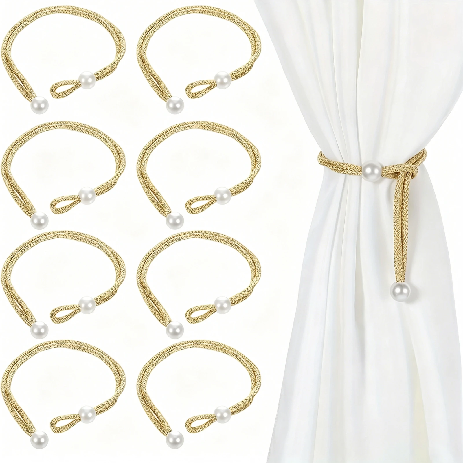 8pcs Curtain Tie-Backs with Adjustable Rope Minimalist Tiebacks with Pearl Buckle Curtain Decoration Accessories
