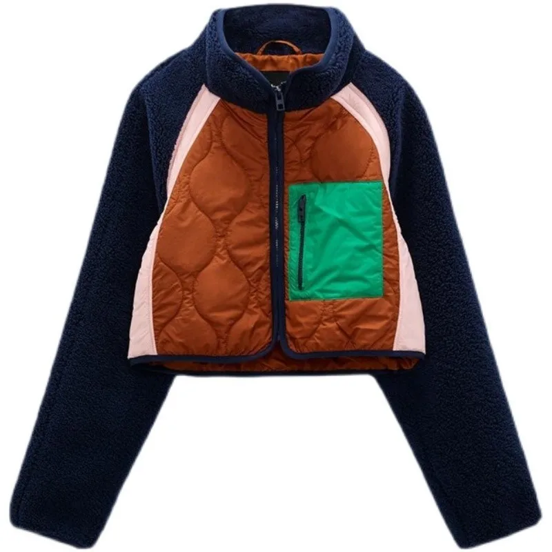 

Womens Fuzzy Fleece Jacket Cropped Zip Up Long Sleeve Casual Outwear Warm Winter Patchwork 3x Winter Coat For