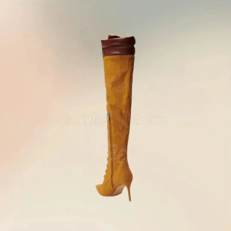 

Brown Suede Cross Tied Pointed Toe Boots Side Zipper Women Shoes Thin High Heels Fashion Party Banquet 2026 Zapatos Para Mujere