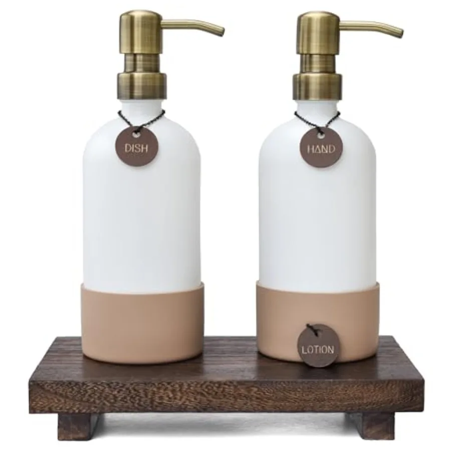 

Набор дозаторов для мыла и лосьона с подставкой в стиле бохо - роскошный набор для ванной и кухни - белый дозатор для мыла для рук и лосьона.